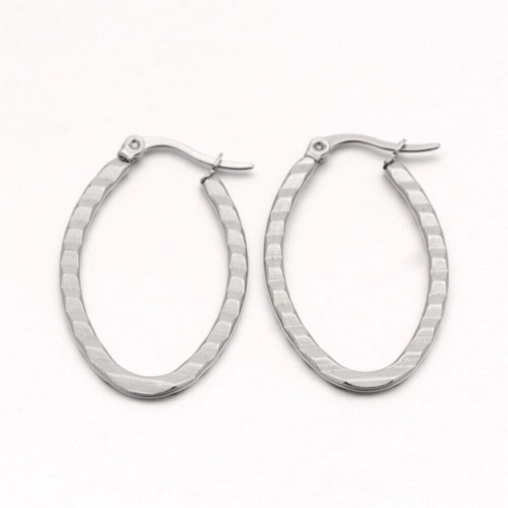Surgical Stainless Steel Art Deco Zig Zag Crimped Carved Silver Hoop Earrings